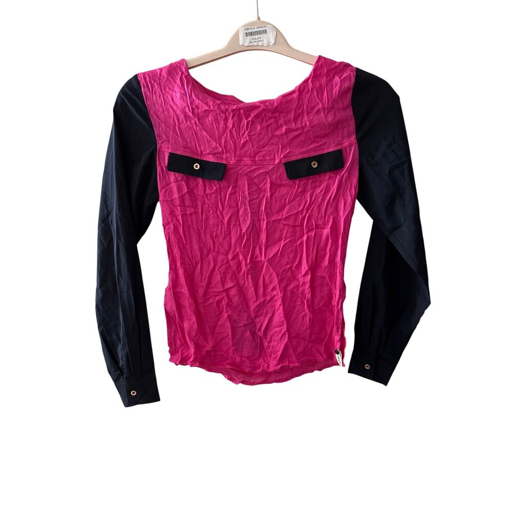One Teaspoon Sz Small Hot Pink Black Colorblock Long Sleeve Cut Out Back Top